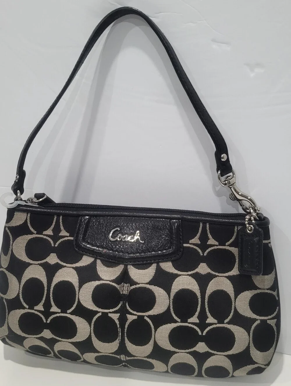 Coach Signature Canvas Leather Large Wristlet Black & Gray Purse